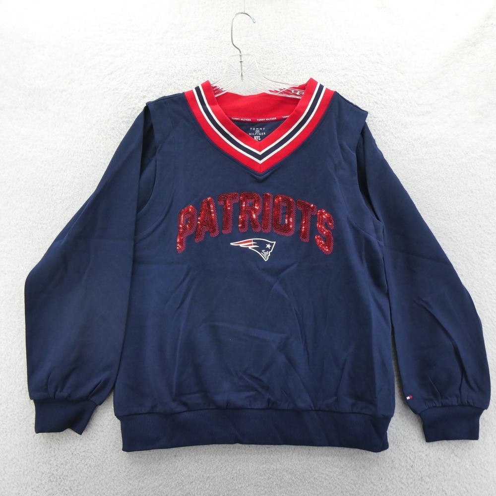 Tommy Hilfiger Pullover Women Small New‎ England Patriots Navy Blue Sequin NFL